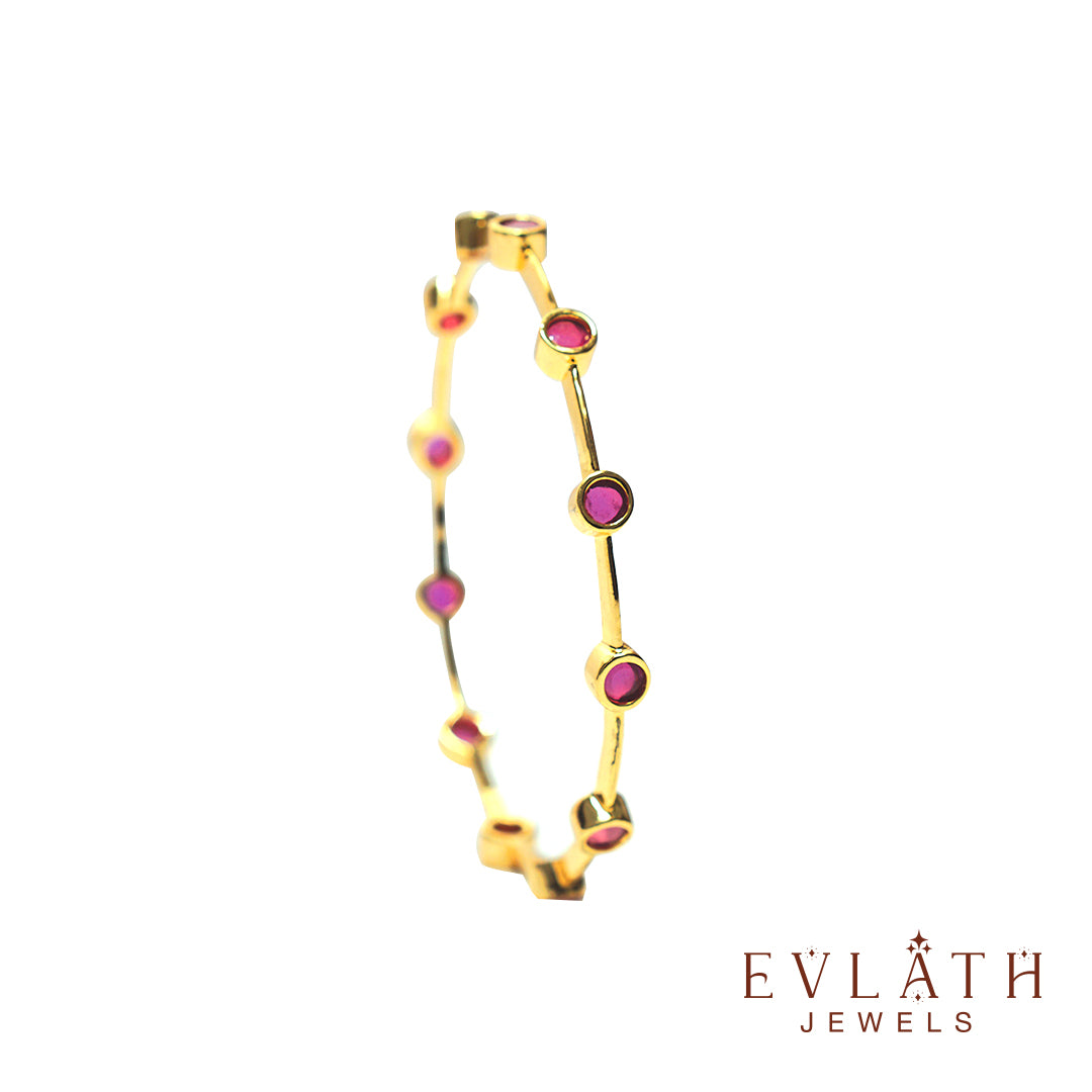 Elegant Gold-Plated Bangle Set with Radiant Ruby Stones – Evlath Jewels